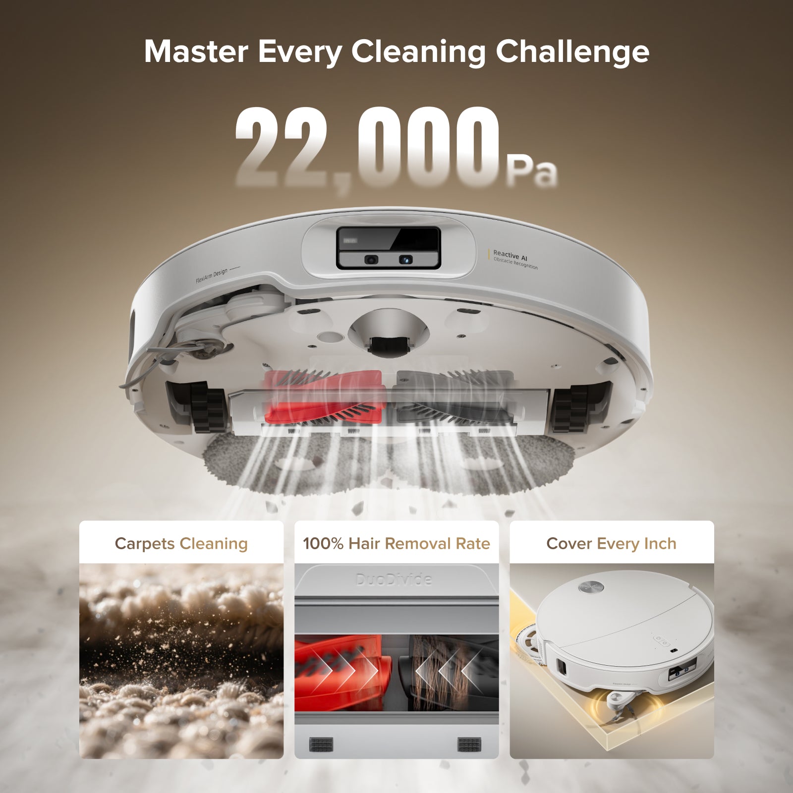 Roborock graphic showing CurvX suction and cleaning system features